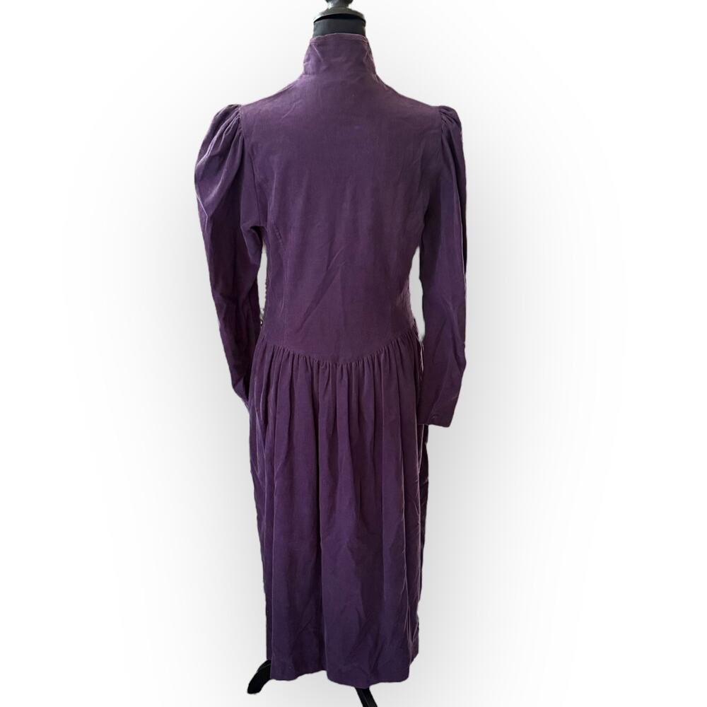 Laura Ashley Vintage 80s Deep Purple Corduroy Button Front Midi Dress Size 12 - Picture 2 of 16